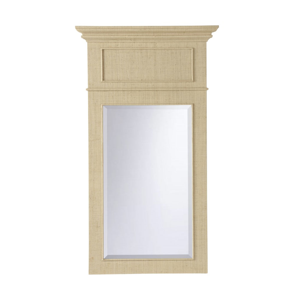 Chelsea House Saint Remy Mirror Cream Raffia Frame, Beveled Glass 49"H X 28"W — Parisian Antique-Inspired Elegance 370289