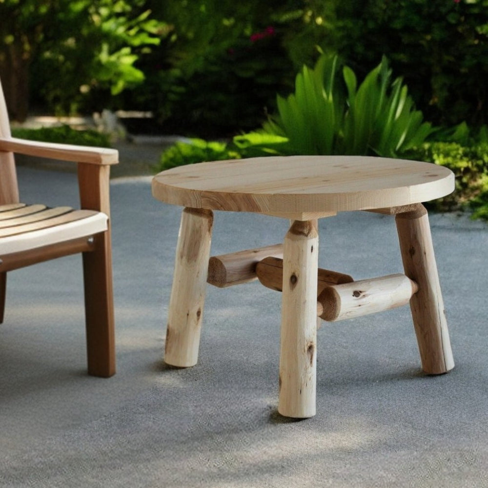 HomeRoots 25" Natural Solid Wood Coffee Table - Stylish, Rounded Design for Outdoor Patios & Decks, Versatile Use 370292