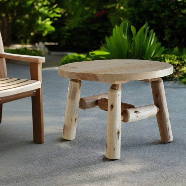 Homeroots 25" Natural Rounded Solid Wood Outdoor Coffee Table  Wood 370292