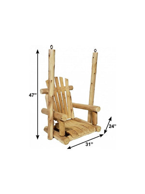 HomeRoots 31" Natural Unfinished Solid Wood Outdoor Swing Chair - Customizable Rustic Comfort for Patios 370294