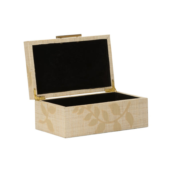Chelsea House Autumnal Small Box By Shayla Copas — Handcrafted Raffia & Wood Jewelry Box With Leaf Decal, Gold Hardware 370295
