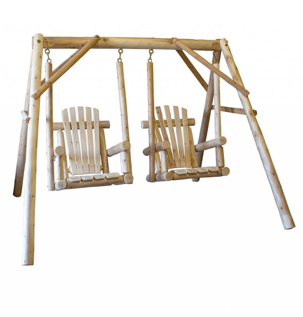 Homeroots 87" X 70" X 65"  Natural Wood Double Chair Swing  Wood 370295