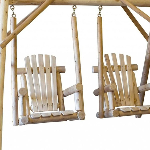HomeRoots 87" Natural Solid Wood Outdoor Double Swing Chair - Rustic Comfort for Patios, Porches & Backyards 370295