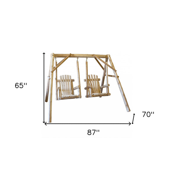 Homeroots 87" X 70" X 65"  Natural Wood Double Chair Swing  Wood 370295