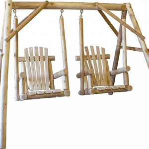 HomeRoots 87" Natural Solid Wood Outdoor Double Swing Chair - Rustic Comfort for Patios, Porches & Backyards 370295