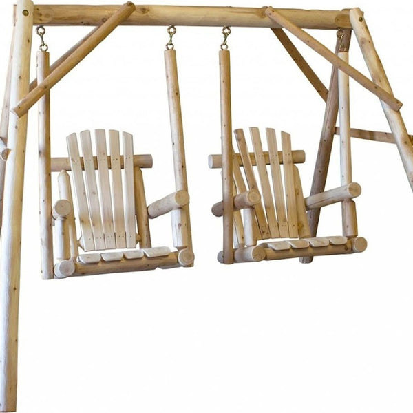 HomeRoots 87" Natural Solid Wood Outdoor Double Swing Chair - Rustic Comfort for Patios, Porches & Backyards 370295