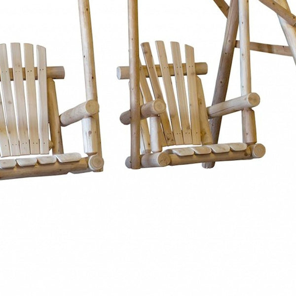Homeroots 87" X 70" X 65"  Natural Wood Double Chair Swing  Wood 370295