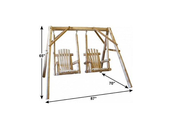 HomeRoots 87" Natural Solid Wood Outdoor Double Swing Chair - Rustic Comfort for Patios, Porches & Backyards 370295