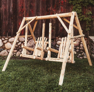 HomeRoots 87" Natural Solid Wood Outdoor Double Swing Chair - Rustic Comfort for Patios, Porches & Backyards 370295