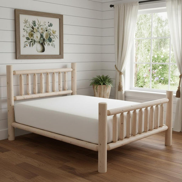 HomeRoots Natural Cedar Log Twin Bed in Light Honey Finish - Rustic Low-Post Design for Cozy Bedrooms 370298