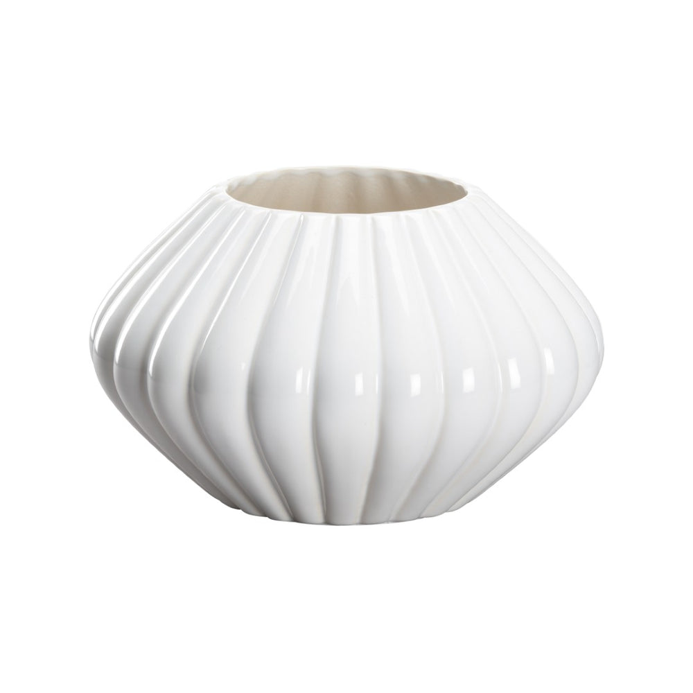 Chelsea House Amelia Glazed Cachepot White Small — Scalloped Ceramic Planter By Elizabeth Wicker, 6"X10" Elegance 370299