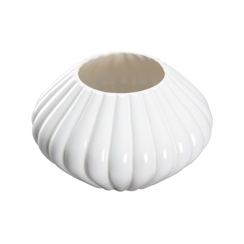 Chelsea House Amelia Glazed Cachepot White Small — Scalloped Ceramic Planter By Elizabeth Wicker, 6"X10" Elegance 370299
