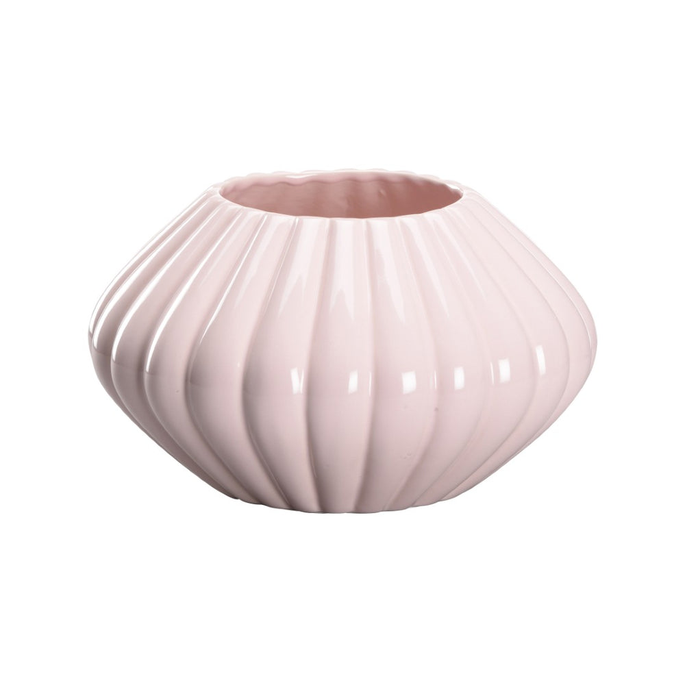 Chelsea House Amelia Pink Scalloped Cachepot — Petite Glazed Ceramic Planter, 6"H X 10"W Accent For Shelves 370300