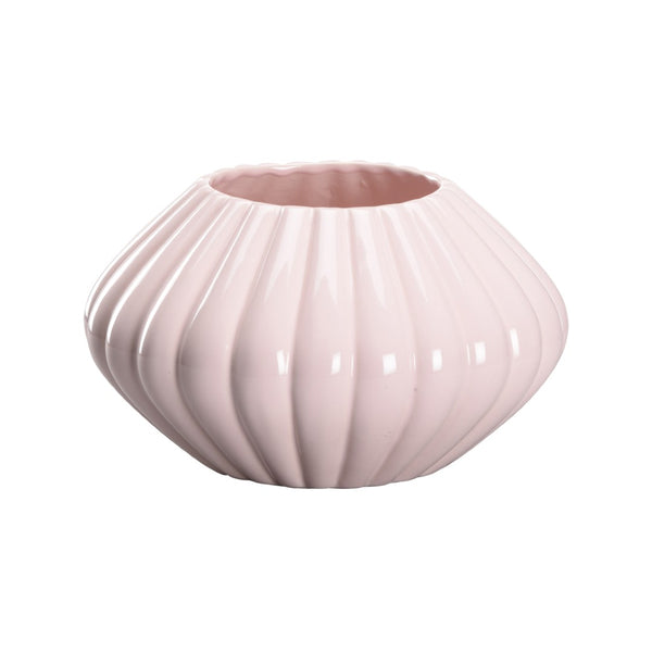 Chelsea House Amelia Pink Scalloped Cachepot — Petite Glazed Ceramic Planter, 6"H X 10"W Accent For Shelves 370300