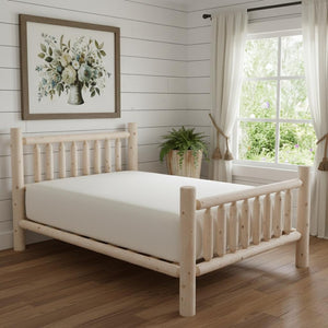 HomeRoots Natural Unfinished Cedar Log Double Bed - Rustic Style, Durable Northern White Cedar, Cabin Charm 370300