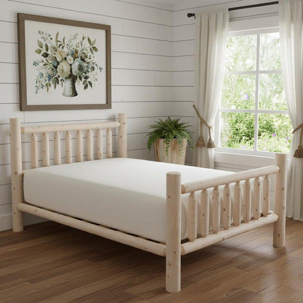HomeRoots Natural Unfinished Cedar Log Double Bed - Rustic Style, Durable Northern White Cedar, Cabin Charm 370300