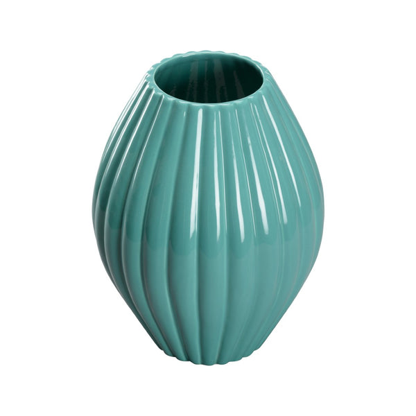 Chelsea House Aubrey Vase — Short Teal Ceramic Sculpture With Scalloped Rim, Fluted Body, High-Gloss Finish By Wicker 370301