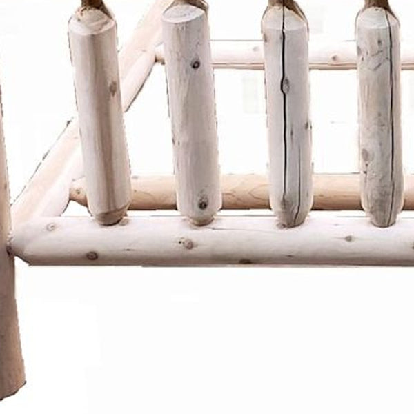 Homeroots Natural Clear Finish Low Post Cedar Log Double Bed  Wood 370301