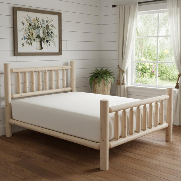 HomeRoots Natural Cedar Log Double Bed Frame - Rustic Low Post Design with Durable Finish for Cozy Bedrooms 370301