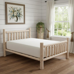 HomeRoots Natural Light Honey Cedar Log Double Bed - Rustic Low-Post Design for Cozy Cabin-Inspired Bedrooms 370302
