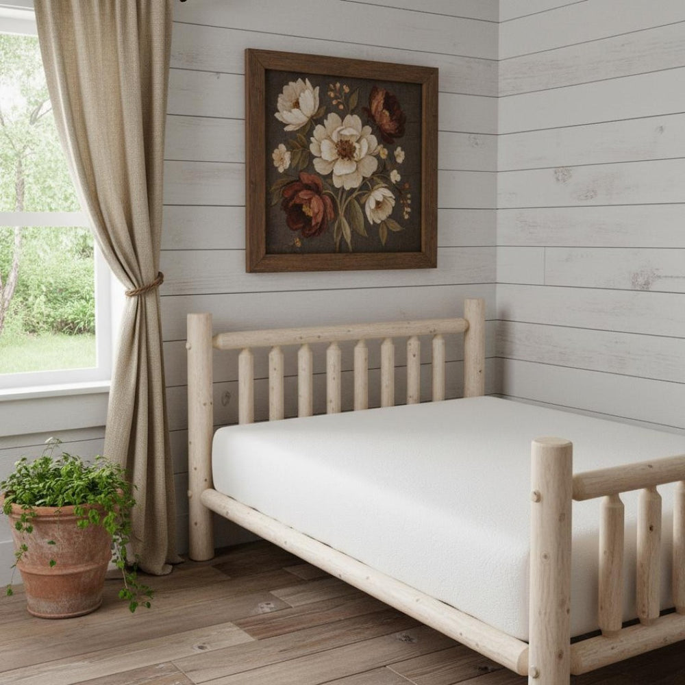 HomeRoots Natural Cedar Log Double Bed with Dark Brown Finish - Rustic Low-Post Design for Cozy Bedrooms 370303