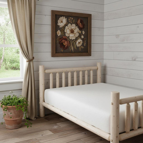 HomeRoots Natural Cedar Log Double Bed with Dark Brown Finish - Rustic Low-Post Design for Cozy Bedrooms 370303