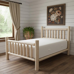 HomeRoots Natural Cedar Log Queen Bed with Clear Finish - Rustic Low-Post Design for Cozy Bedrooms & Cabins 370305