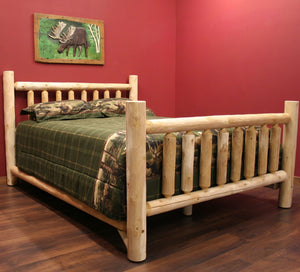 Homeroots Natural Dark Brown Finish Low Post Cedar Log Queen Bed  Wood 370307