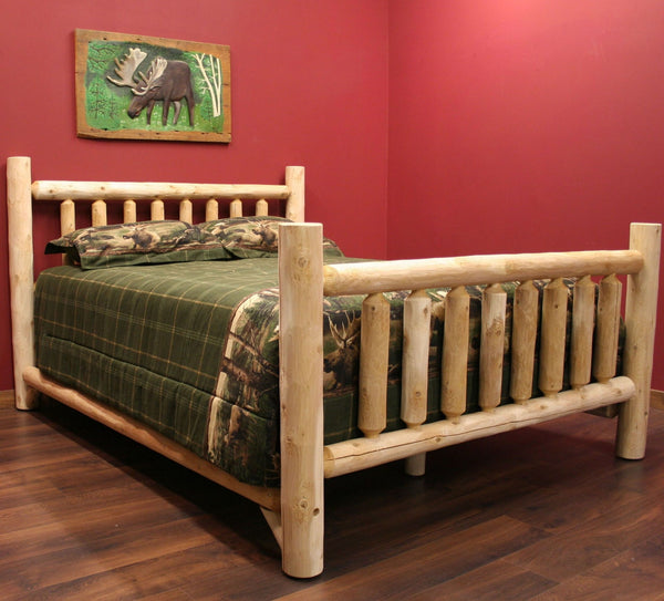 Homeroots Natural Dark Brown Finish Low Post Cedar Log Queen Bed  Wood 370307