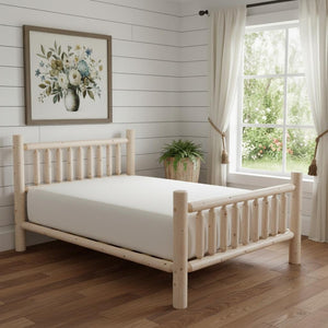 HomeRoots Natural Cedar Log Queen Bed - Rustic Dark Brown Finish, Low-Post Design, Cozy Farmhouse Charm 370307