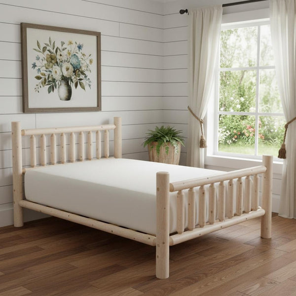 HomeRoots Natural Cedar Log Queen Bed - Rustic Dark Brown Finish, Low-Post Design, Cozy Farmhouse Charm 370307