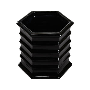 Chelsea House Willow Sculptural Planter By Elizabeth Wicker — Hexagonal Black Ceramic With Scalloped Rim, 7.5" H 370308