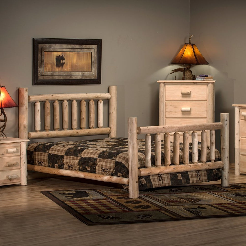 HomeRoots Natural Cedar Log King Bed - Rustic Unfinished Low Post Design for Cozy Cabin Charm & Durability 370308