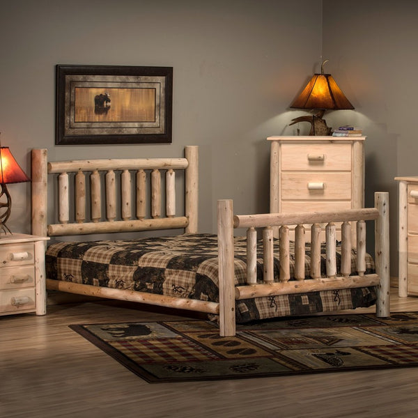 HomeRoots Natural Cedar Log King Bed - Rustic Unfinished Low Post Design for Cozy Cabin Charm & Durability 370308
