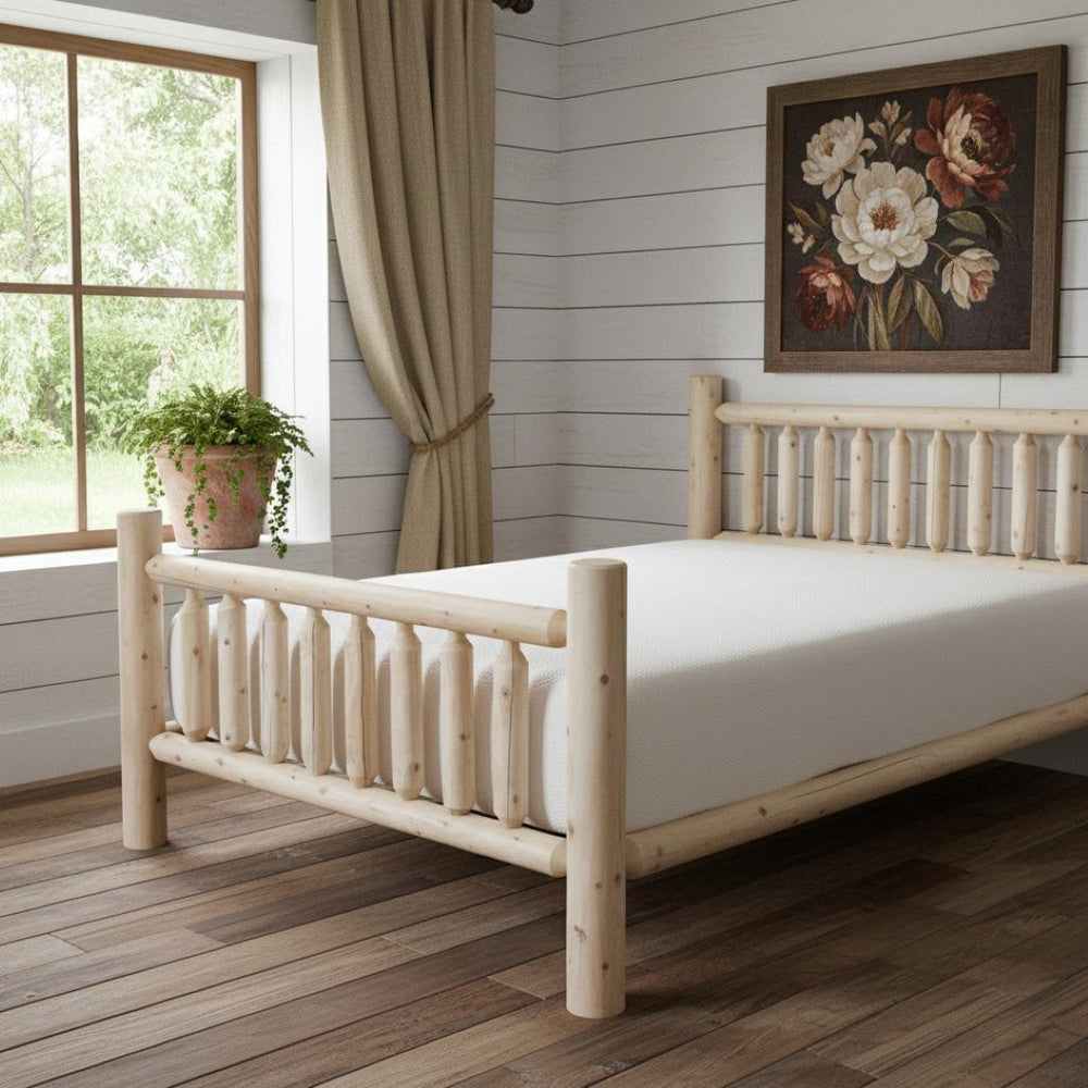 HomeRoots Natural Cedar Log King Bed with Low-Post Design - Rustic Charm and Sustainable Craftsmanship! 370309