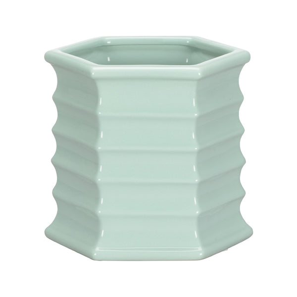 Chelsea House Willow Hexagonal Seafoam Planter Small — 7.5" Ceramic Succulent Pot With Scalloped Rim, Glossy Designer Finish 370310