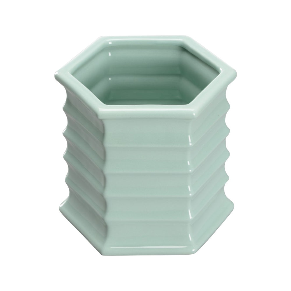 Chelsea House Willow Hexagonal Seafoam Planter Small — 7.5" Ceramic Succulent Pot With Scalloped Rim, Glossy Designer Finish 370310