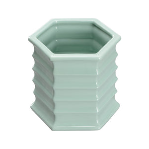 Chelsea House Willow Hexagonal Seafoam Planter Small — 7.5" Ceramic Succulent Pot With Scalloped Rim, Glossy Designer Finish 370310