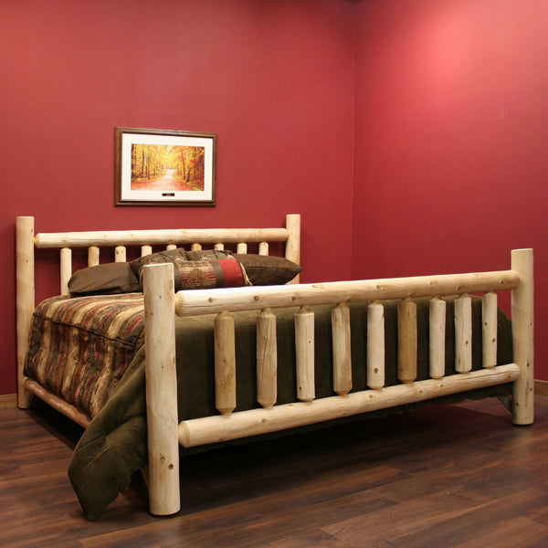 Homeroots Natural Light Honey Finish Low Post Cedar Log King Bed  Wood 370310
