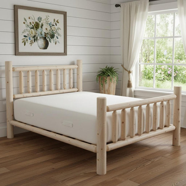 HomeRoots Natural Cedar Log King Bed with Low-Post Design, Durable Construction & Warm Honey Finish for Rustic Charm 370310