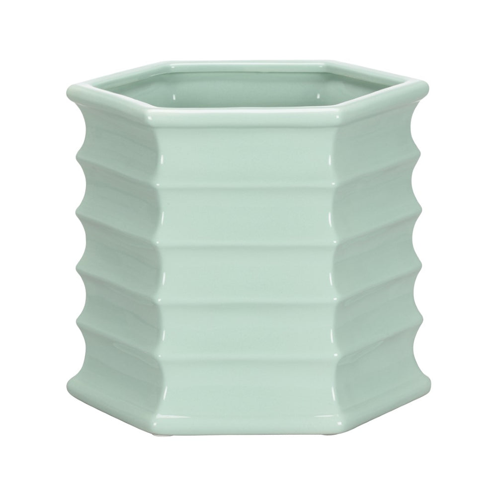 Chelsea House Willow Hexagonal Seafoam Ceramic Planter By Elizabeth Wicker — 10.5" H Sculptural Indoor Pot Accent 370311