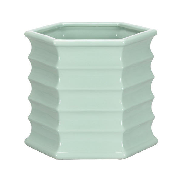 Chelsea House Willow Hexagonal Seafoam Ceramic Planter By Elizabeth Wicker — 10.5" H Sculptural Indoor Pot Accent 370311
