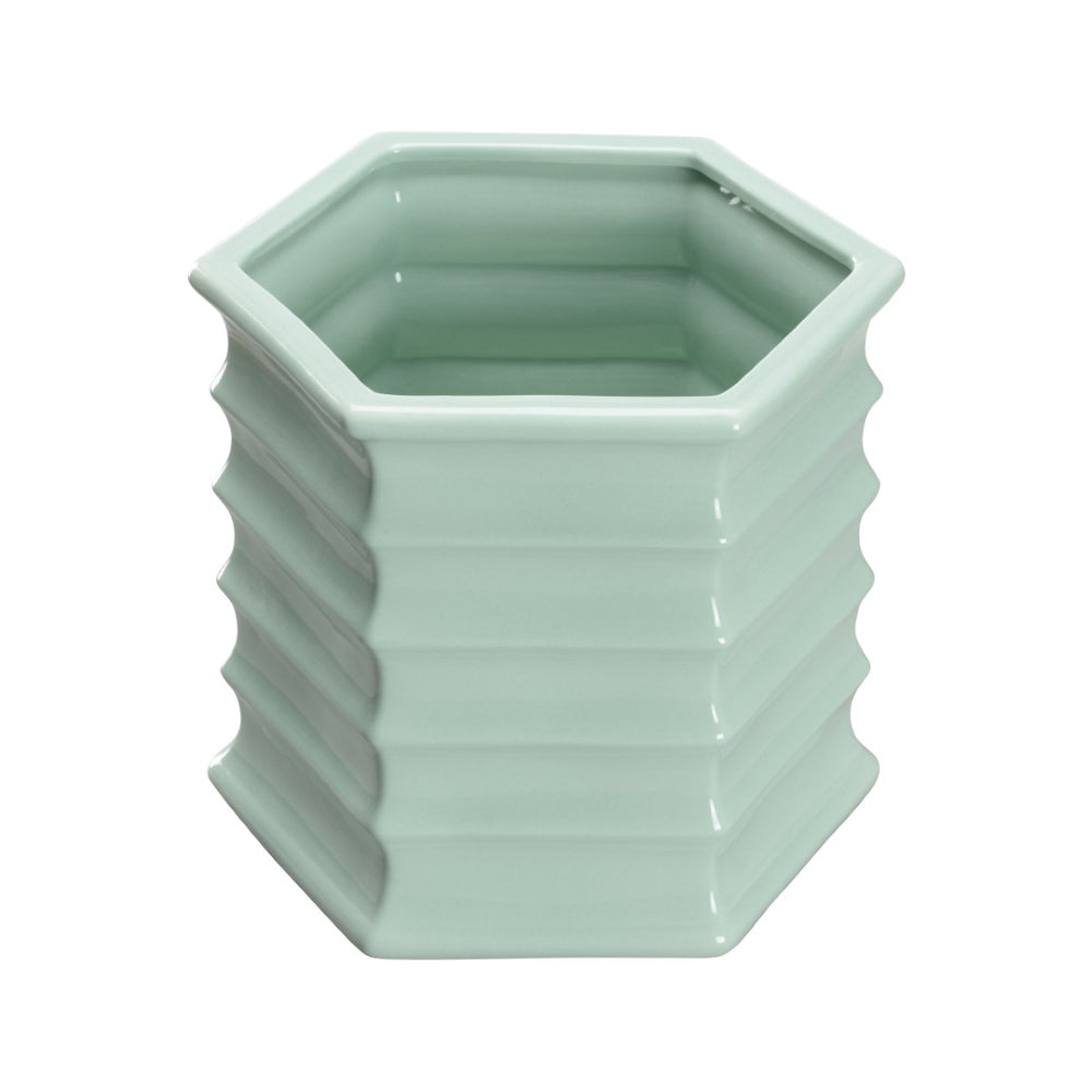 Chelsea House Willow Hexagonal Seafoam Ceramic Planter By Elizabeth Wicker — 10.5" H Sculptural Indoor Pot Accent 370311