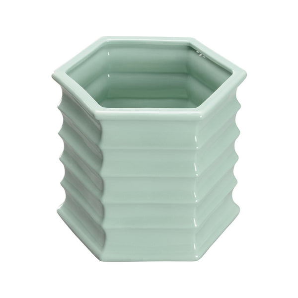 Chelsea House Willow Hexagonal Seafoam Ceramic Planter By Elizabeth Wicker — 10.5" H Sculptural Indoor Pot Accent 370311