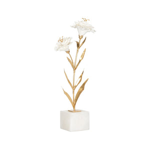 Chelsea House Carnation Porcelain Sculpture On Alabaster Stand — White Blooms, Gold Stem, 18" Accent For Mantel Decor 370314