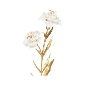 Chelsea House Carnation Porcelain Sculpture On Alabaster Stand — White Blooms, Gold Stem, 18" Accent For Mantel Decor 370314