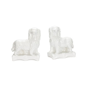Chelsea House Staffordshire Glossy White Spaniel Pair By Bill Cain — Ceramic Mantel Figurines, 10" Tall, Timeless Decor 370315