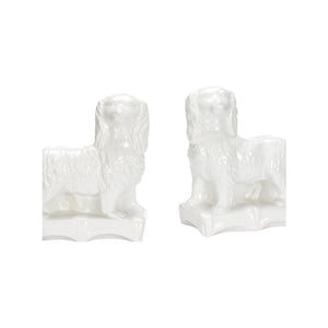 Chelsea House Staffordshire Glossy White Spaniel Pair By Bill Cain — Ceramic Mantel Figurines, 10" Tall, Timeless Decor 370315