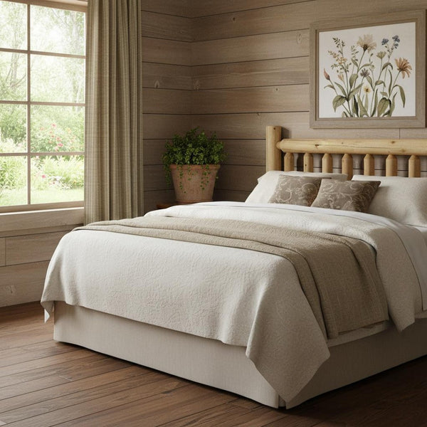 HomeRoots Natural Cedar Log Double Headboard - Rustic Charm for Full Beds, Durable Cedar, Easy Assembly & Style 370316