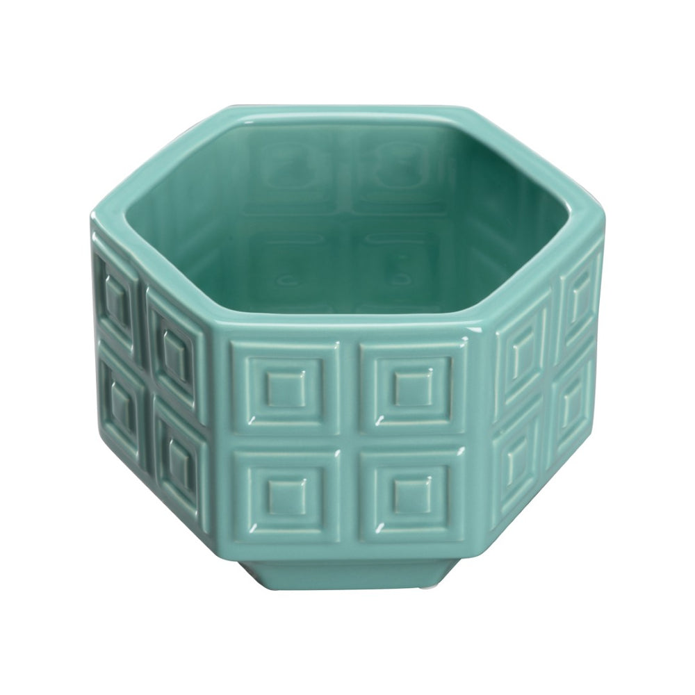 Chelsea House Dover Turquoise Ceramic Cachepot By Elizabeth Wicker — 3D Geometric Glossy Planter For Indoor Decor 370317